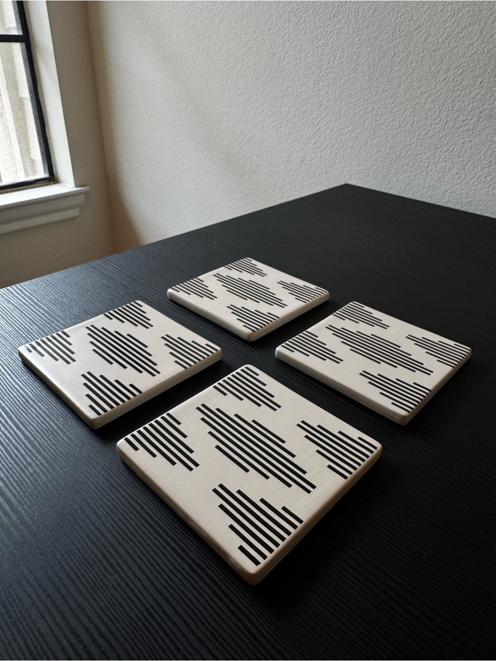 Abstract Boho Ceramic Patterned Square Coasters Cork Bottom Set of 4
